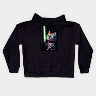 Fun Cat Print ~ AI Art ~ Fantasy Cat ~ Sci-fi Cat ~ Cats with Lightsabers Kids Hoodie